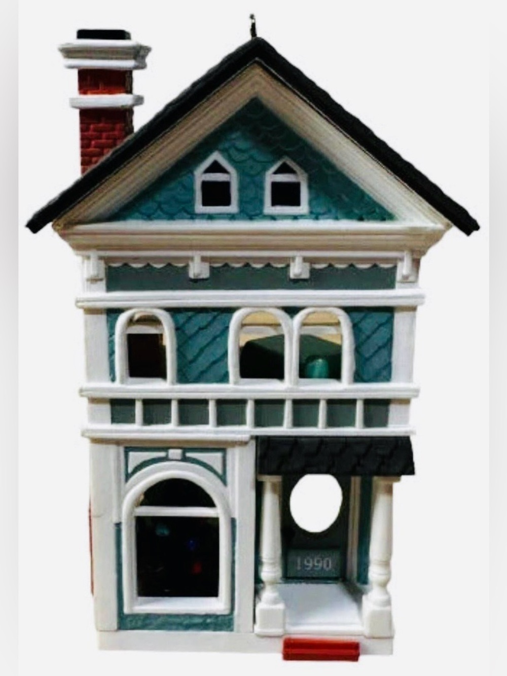 1990 Holiday Home house Teal and White Decorative Miniature Dollhouse Accent